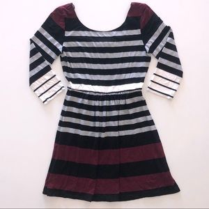 B Smart Striped Grey Maroon Black Zip Back Dress